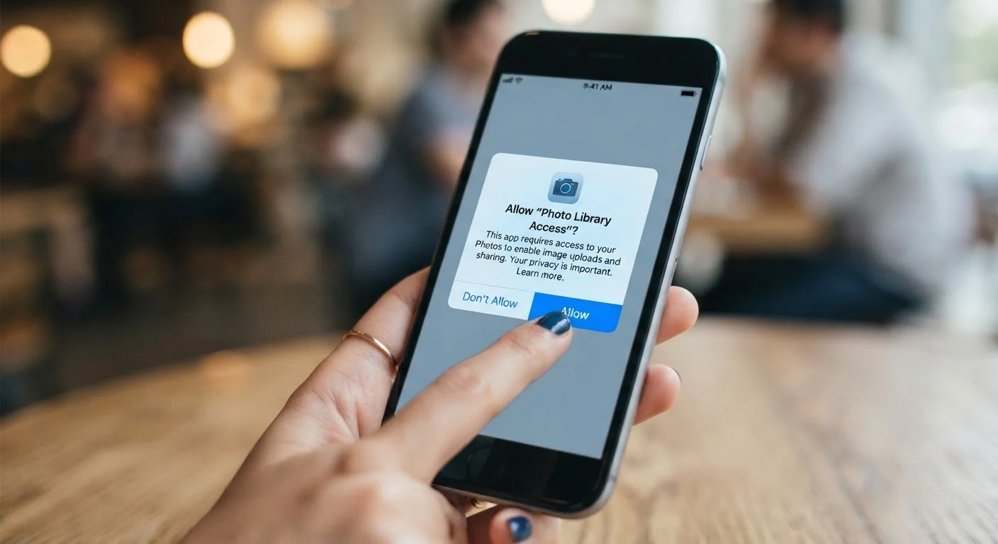 Smartphone screen showing an app permission request dialog asking for location access